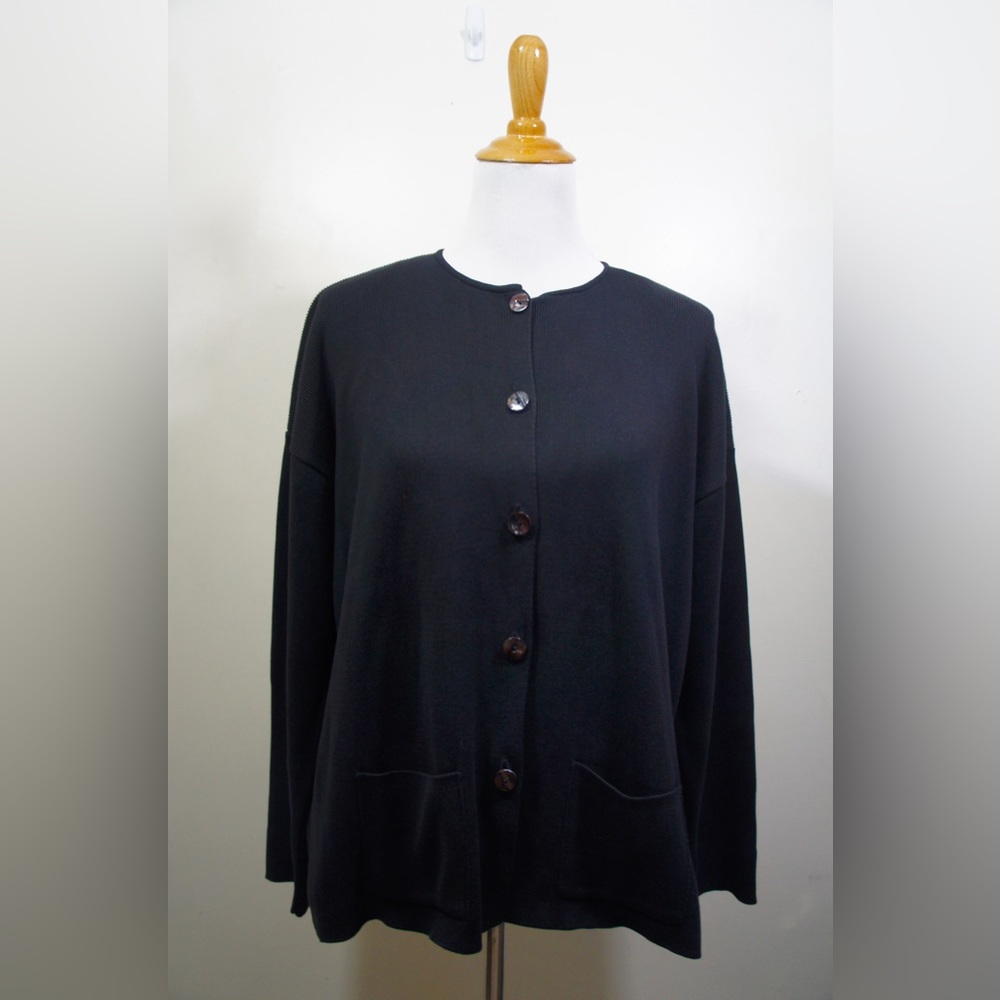United Knitwear Black Button Down Knit Cardigan L